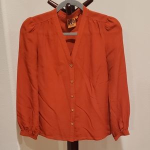 Tory Burch orange silk blouse, size 0